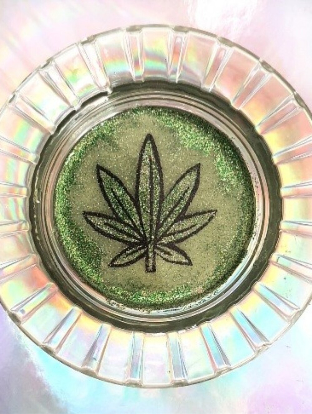 Glowing Weed Leaf Glass Ashtray Hand Decorated